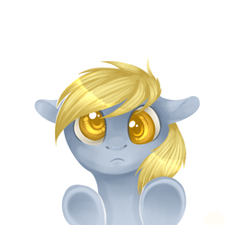 Size: 1275x1275 | Tagged: safe, artist:ghst-qn, derpy hooves, pegasus, pony, g4, colored pupils, curious, female, floppy ears, fourth wall, looking at you, simple background, solo, white background