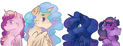 Size: 1024x383 | Tagged: safe, artist:bewarethemusicman, princess cadance, princess celestia, princess luna, twilight sparkle, alicorn, pony, g4, freckles, twilight sparkle (alicorn)