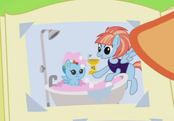 Size: 591x411 | Tagged: safe, screencap, rainbow dash, windy whistles, pony, g4, parental glideance, baby, baby dash, cute, female, filly, filly rainbow dash, photo, younger