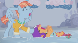 Size: 1236x692 | Tagged: safe, screencap, scootaloo, windy whistles, pony, g4, parental glideance, ear plugs, squee, wing hands