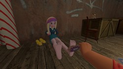 Size: 1280x720 | Tagged: safe, artist:roseomary, dean cadance, princess cadance, equestria girls, g4, 3d, barefoot, brush, engineer, feet, fetish, foot fetish, high heels, smiling, tickling