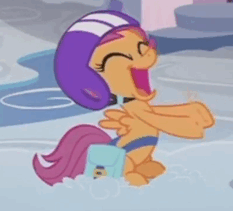 Size: 233x211 | Tagged: safe, screencap, scootaloo, pony, g4, parental glideance, animated, cute, cutealoo, female, gif, happy, helmet, saddle bag, solo, squee