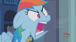 Size: 1236x692 | Tagged: safe, screencap, rainbow dash, pegasus, pony, g4, parental glideance, angry, female, locker room, quiet, ragebow dash, rainbow dash is best facemaker, solo, stop