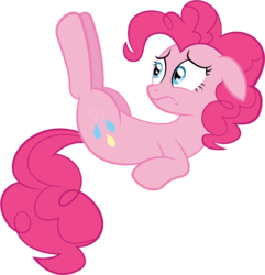 Size: 777x807 | Tagged: safe, artist:spellboundcanvas, pinkie pie, earth pony, pony, g4, my little pony: friendship is magic, rock solid friendship, female, legs in air, sad, simple background, solo, transparent background, vector