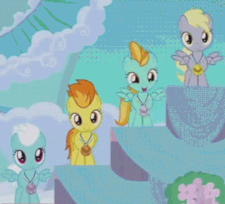 Size: 597x539 | Tagged: safe, screencap, derpy hooves, fleetfoot, lightning dust, spitfire, pony, g4, parental glideance, season 7, animated, cropped, female, filly, filly derpy, flashback, foal, fridge horror, gif, medal, podium, the implications are horrible, time-lapse, underp, what the fuck hasbro, younger