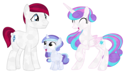 Size: 1024x603 | Tagged: safe, artist:ifijustlayhere, princess flurry heart, oc, oc:morning glory, oc:silver song, crystal pony, pony, unicorn, g4, crystallized, female, filly, male, mare, offspring, older, parent:princess cadance, parent:shining armor, parents:shiningcadance, siblings, simple background, stallion, transparent background