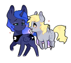 Size: 800x700 | Tagged: safe, artist:kraytt-05, derpy hooves, princess luna, alicorn, pegasus, pony, g4, adoracute, cute, derpabetes, female, flying, heart, lesbian, looking at each other, lunabetes, mare, ship:lunaderp, shipping, simple background, smiling, transparent background