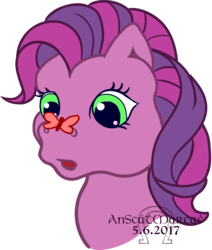 Size: 860x1015 | Tagged: safe, artist:anscathmarcach, skywishes, butterfly, pony, g3, female, g3betes, insect on nose, simple background, solo, transparent background