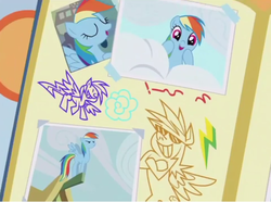 Size: 644x478 | Tagged: safe, screencap, rainbow dash, pegasus, pony, g4, parental glideance, cloud, cute, dashabetes, eyes closed, female, grin, mare, open mouth, photo, photo album, photos, scrapbook, smiling, sunglasses