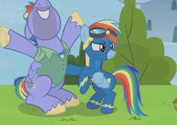 Size: 623x440 | Tagged: safe, screencap, bow hothoof, rainbow dash, pegasus, pony, g4, parental glideance, animated, clothes, crying, father and daughter, female, gif, hug, liquid pride, male, mare, stallion, uniform, wonderbolts uniform
