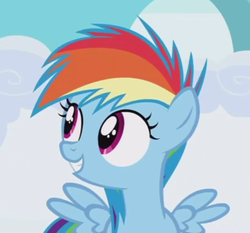 Size: 444x414 | Tagged: safe, screencap, rainbow dash, pegasus, pony, g4, parental glideance, cute, dashabetes, female, filly, filly rainbow dash, hnnng, smiling, solo, spread wings, wings, younger