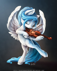Size: 1000x1250 | Tagged: safe, artist:paintedhoofprints, oc, oc only, oc:lesa castle, pegasus, pony, bipedal, commission, eyes closed, female, mare, musical instrument, signature, smiling, solo, violin