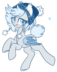 Size: 2595x3270 | Tagged: safe, artist:hawthornss, oc, oc only, oc:silver puff, oc:snow puff, bat pony, pony, blushing, cute, cute little fangs, ear fluff, fangs, hat, high res, looking at you, simple background, solo, transparent background