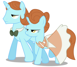 Size: 3432x3000 | Tagged: safe, artist:brony-works, beyond (g4), infinity (g4), pony, unicorn, g4, trade ya!, bioshock, bioshock infinite, bowtie, clothes, dress, female, high res, lutece twins, male, mare, ponified, robert lutece, rosalind lutece, simple background, stallion, transparent background, vector