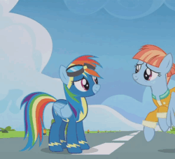 Size: 448x408 | Tagged: safe, screencap, bow hothoof, rainbow dash, windy whistles, pegasus, pony, g4, parental glideance, animated, clothes, family, father and daughter, female, gif, hug, husband and wife, male, mother and daughter, rainbow dash's parents, ship:windyhoof, stallion, uniform, wonderbolts uniform