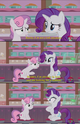 Size: 1920x2971 | Tagged: safe, edit, edited screencap, screencap, rarity, sweetie belle, pony, unicorn, forever filly, g4, cutie mark, dialogue, estrus, eye contact, female, filly, frown, gasp, horny, looking at each other, mare, open mouth, raised eyebrow, screencap comic, shocked, shocked expression, sitting, smiling, stool, text, the cmc's cutie marks, treehouse logo, underhoof, wide eyes
