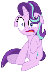 Size: 1622x2472 | Tagged: safe, artist:sketchmcreations, starlight glimmer, pony, g4, rock solid friendship, female, floppy ears, open mouth, shrunken pupils, simple background, sitting, solo, startled, transparent background, vector