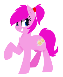 Size: 1668x2020 | Tagged: safe, artist:themodpony, oc, oc only, oc:schweet schnapps, earth pony, pony, chest fluff, cutie mark, female, hooves, lineless, mare, ponytail, raised hoof, simple background, smiling, solo, teeth, transparent background