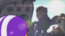 Size: 1600x900 | Tagged: safe, screencap, bow hothoof, scootaloo, pegasus, pony, g4, parental glideance, female, filly, foal, helmet, lens flare, male, stallion