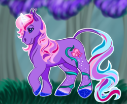 Size: 1388x1130 | Tagged: safe, artist:hololynx, lily lightly, pony, unicorn, g3, female, glowing horn, horn, solo
