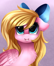 Size: 1446x1764 | Tagged: safe, artist:pridark, oc, oc only, oc:bay breeze, pegasus, pony, bow, commission, female, floppy ears, hair bow, looking at you, mare, smiling, solo, tongue out