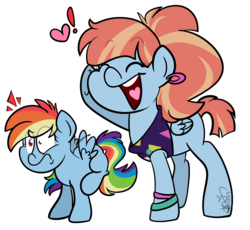 Size: 2749x2526 | Tagged: safe, artist:befishproductions, rainbow dash, windy whistles, pony, g4, 80's fashion, blank flank, eyes closed, female, filly, filly rainbow dash, heart, high res, mare, missing cutie mark, signature, simple background, transparent background, younger