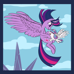 Size: 1280x1280 | Tagged: safe, artist:ponygoggles, princess flurry heart, twilight sparkle, alicorn, pony, a flurry of emotions, g4, aunt and niece, flying, twilight sparkle (alicorn)