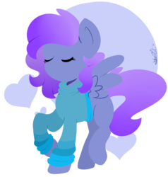 Size: 2620x2747 | Tagged: safe, artist:befishproductions, oc, oc only, oc:strutter, pegasus, pony, clothes, eyes closed, female, high res, hooves, lineless, mare, minimalist, modern art, signature, simple background, solo, spread wings, sweater, transparent background, wings