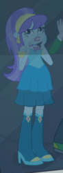 Size: 187x509 | Tagged: safe, screencap, aqua blossom, indigo wreath, equestria girls, g4, my little pony equestria girls, boots, bowtie, cropped, ear piercing, earring, fall formal outfits, high heel boots, jewelry, piercing, scared