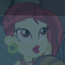 Size: 400x400 | Tagged: safe, screencap, rose heart, wiz kid, equestria girls, g4, my little pony equestria girls, background human, cropped, ear piercing, earring, heart, jewelry, necklace, open mouth, piercing, shocked