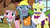 Size: 1920x1090 | Tagged: safe, screencap, dandy grandeur, hard hat (g4), wrangler, earth pony, pony, unicorn, fluttershy leans in, g4, my little pony: friendship is magic, bowtie, clothes, cowboy hat, female, floppy ears, hat, male, mare, nervous laugh, raised eyebrow, safari jacket, shirt, skunk stripe, stallion, stetson, unsure