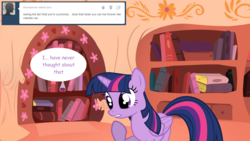 Size: 1280x720 | Tagged: safe, artist:hakunohamikage, twilight sparkle, alicorn, pony, ask-princesssparkle, g4, ask, female, golden oaks library, solo, tumblr, twilight sparkle (alicorn)