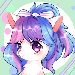 Size: 1377x1377 | Tagged: safe, artist:nitrogenowo, oc, oc only, pony, bow, colored pupils, cute, female, hair bow, looking at you, mare, multicolored hair, ocbetes, solo