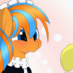 Size: 1000x1000 | Tagged: safe, artist:n0nnny, oc, oc only, oc:cold front, oc:mixi creamstar, pegasus, pony, abstract background, animated, blushing, boop, cheek fluff, clothes, crossdressing, cute, dress, eye shimmer, frame by frame, gif, gradient background, hnnng, maid, male, n0nnny's boops, nose wrinkle, offscreen character, open mouth, smiling, solo focus, stallion, text, that stallion sure does love dresses