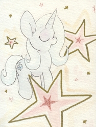 Size: 692x918 | Tagged: safe, artist:slightlyshade, trixie, pony, g4, eyes closed, female, solo, stars, traditional art