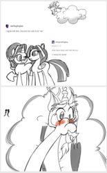 Size: 1300x2100 | Tagged: safe, artist:turkleson, aria blaze, discord, starlight glimmer, g4, blushing, text posts, tumblr