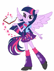 Size: 1536x2048 | Tagged: safe, artist:joshstacy, twilight sparkle, alicorn, equestria girls, g4, book, box art, female, magic, ponied up, simple background, smiling, smirk, solo, twilight sparkle (alicorn), white background