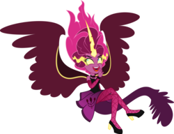 Size: 6000x4614 | Tagged: safe, artist:orin331, pinkie pie, equestria girls, g4, absurd resolution, alternate universe, clothes, female, glowing horn, horn, laughing, midnight sparkle, midnight-ified, open mouth, simple background, smiling, solo, spread wings, transparent background, wings
