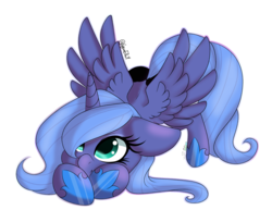 Size: 3160x2580 | Tagged: safe, artist:minelvi, artist:moonwolf96, princess luna, alicorn, pony, g4, collaboration, cute, female, filly, high res, lunabetes, mare, simple background, solo, spread wings, transparent background, wings, woona, younger