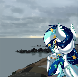 Size: 499x492 | Tagged: artist needed, safe, oc, oc only, oc:wistful galaxy, bat pony, pony, beach, lordship, solo