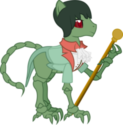 Size: 2020x2055 | Tagged: safe, artist:andrevus, oc, oc only, demon pony, pony, abaddon, cane, castlevania, dapper, high res, insectoid, jabot, simple background, solo, transparent background