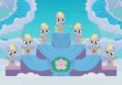 Size: 723x506 | Tagged: safe, edit, edited screencap, screencap, derpy hooves, pegasus, pony, g4, parental glideance, best pony, derpies, female, filly, medal, multeity, podium, self ponidox, underp, unstoppable force of derp