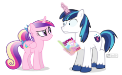 Size: 1050x650 | Tagged: safe, artist:dm29, princess cadance, shining armor, pony, g4, caught, magazine, simple background, teen princess cadance, transparent background, younger