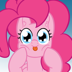 Size: 1000x1000 | Tagged: dead source, safe, artist:yakoshi, pinkie pie, pony, g4, :p, bust, cheek squish, cute, diapinkes, ear fluff, female, gradient background, portrait, silly, silly pony, solo, squishy cheeks, tongue out