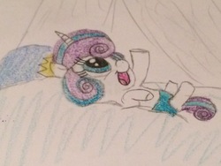 Size: 3264x2448 | Tagged: safe, artist:smurfettyblue, princess flurry heart, alicorn, pony, g4, baby, crown, diaper, female, high res, jewelry, looking up, regalia, solo, traditional art