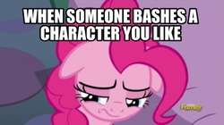 Size: 430x241 | Tagged: safe, edit, edited screencap, screencap, pinkie pie, earth pony, pony, g4, female, image macro, meme, sad, solo, when x and y