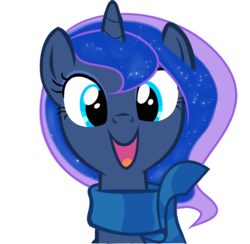 Size: 4400x4287 | Tagged: safe, artist:elementalokami, princess luna, alicorn, pony, g4, absurd resolution, clothes, cute, female, happy, looking at you, lunabetes, mare, missing accessory, open mouth, scarf, simple background, smiling, solo, transparent background