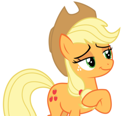 Size: 2481x2366 | Tagged: safe, artist:sketchmcreations, applejack, earth pony, pony, fluttershy leans in, g4, female, high res, raised hoof, simple background, smiling, solo, transparent background, vector