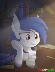 Size: 1000x1292 | Tagged: safe, artist:redchetgreen, oc, oc only, earth pony, pony, book, cup, female, mare, reading, solo, steam