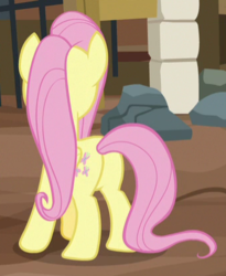 Size: 341x415 | Tagged: safe, screencap, fluttershy, pegasus, pony, fluttershy leans in, g4, butt, cropped, female, flutterbutt, mare, plot, solo